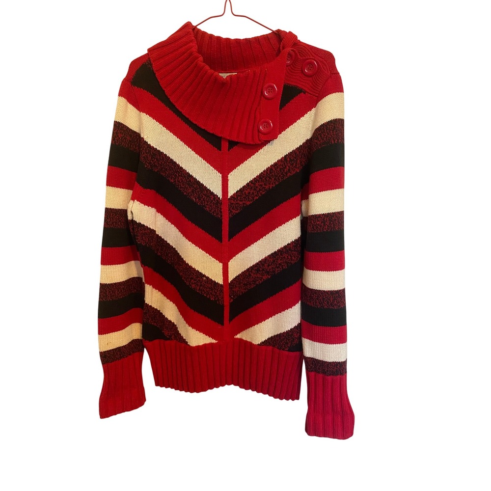 Liz & Co Sweater Womens Large Chevron Pull Over Lifestyle Button Detail